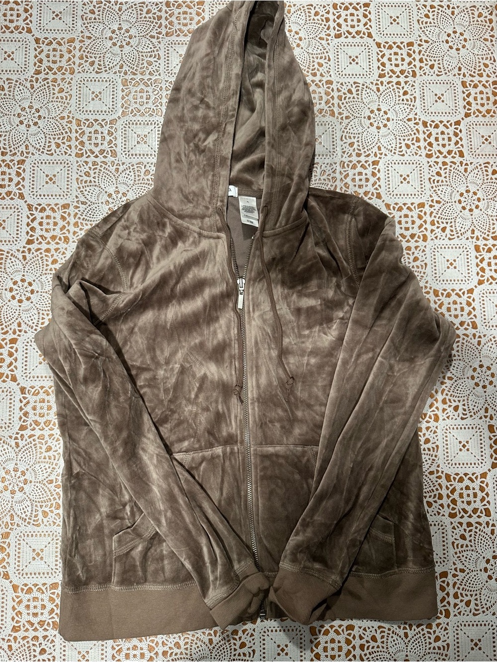 Liz & Co Petite Brown Velour Zip Up Hoodie Size PL